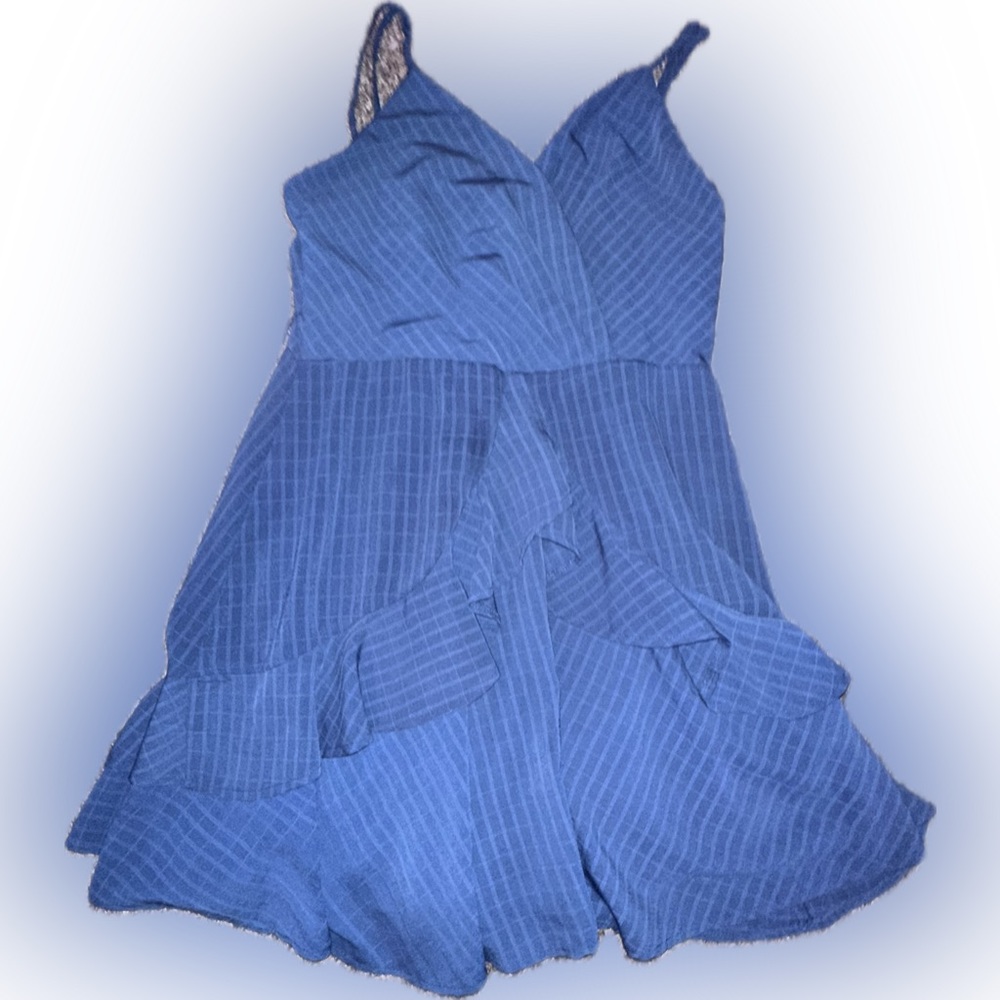 Francesca's Women's Navy Blue Polyester Stretch Ruffle Mini Wrap Dress Medium